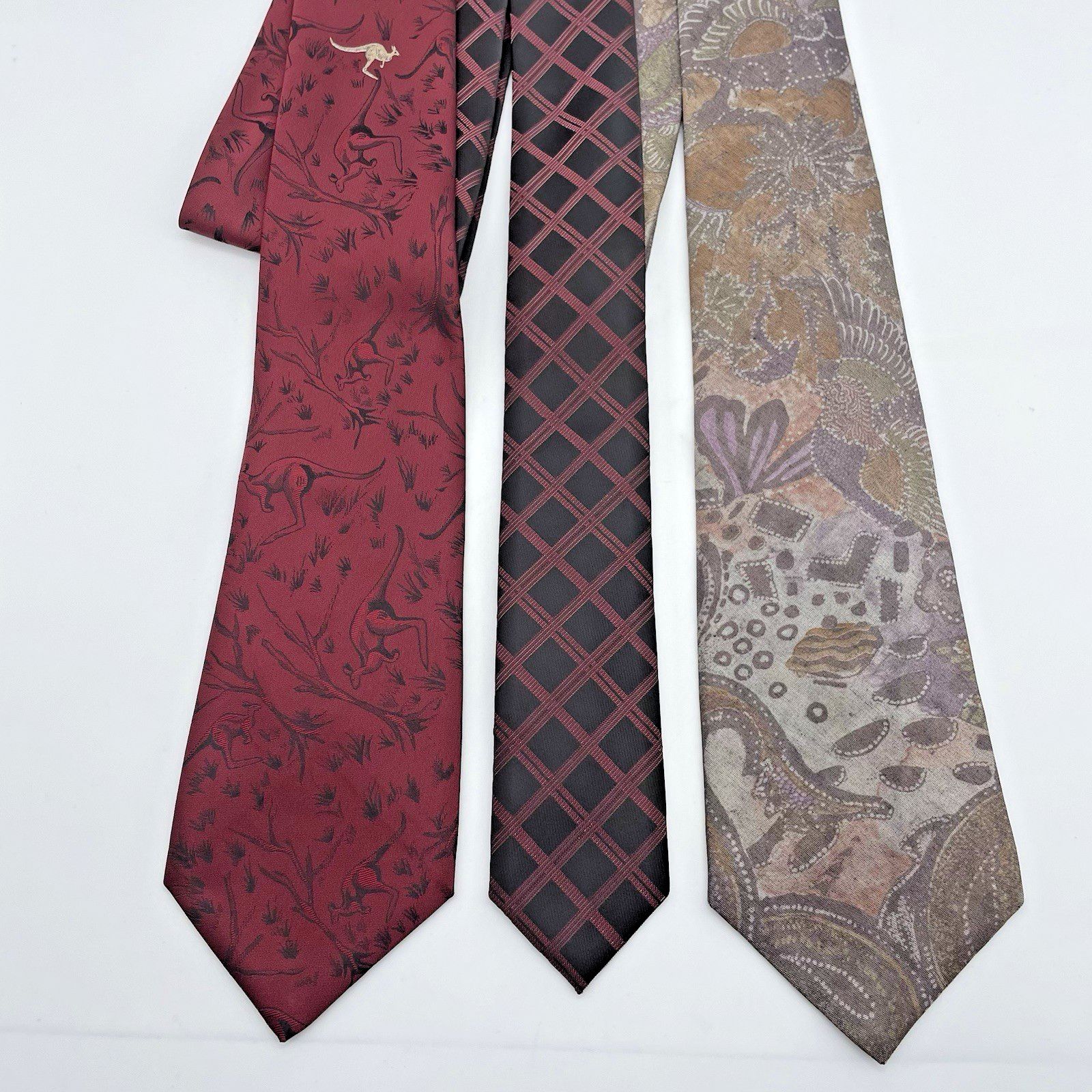 Pierre Cardin Alfani Australia Neckties Lot Of 3 Burgundy Kangaroo Window Pane